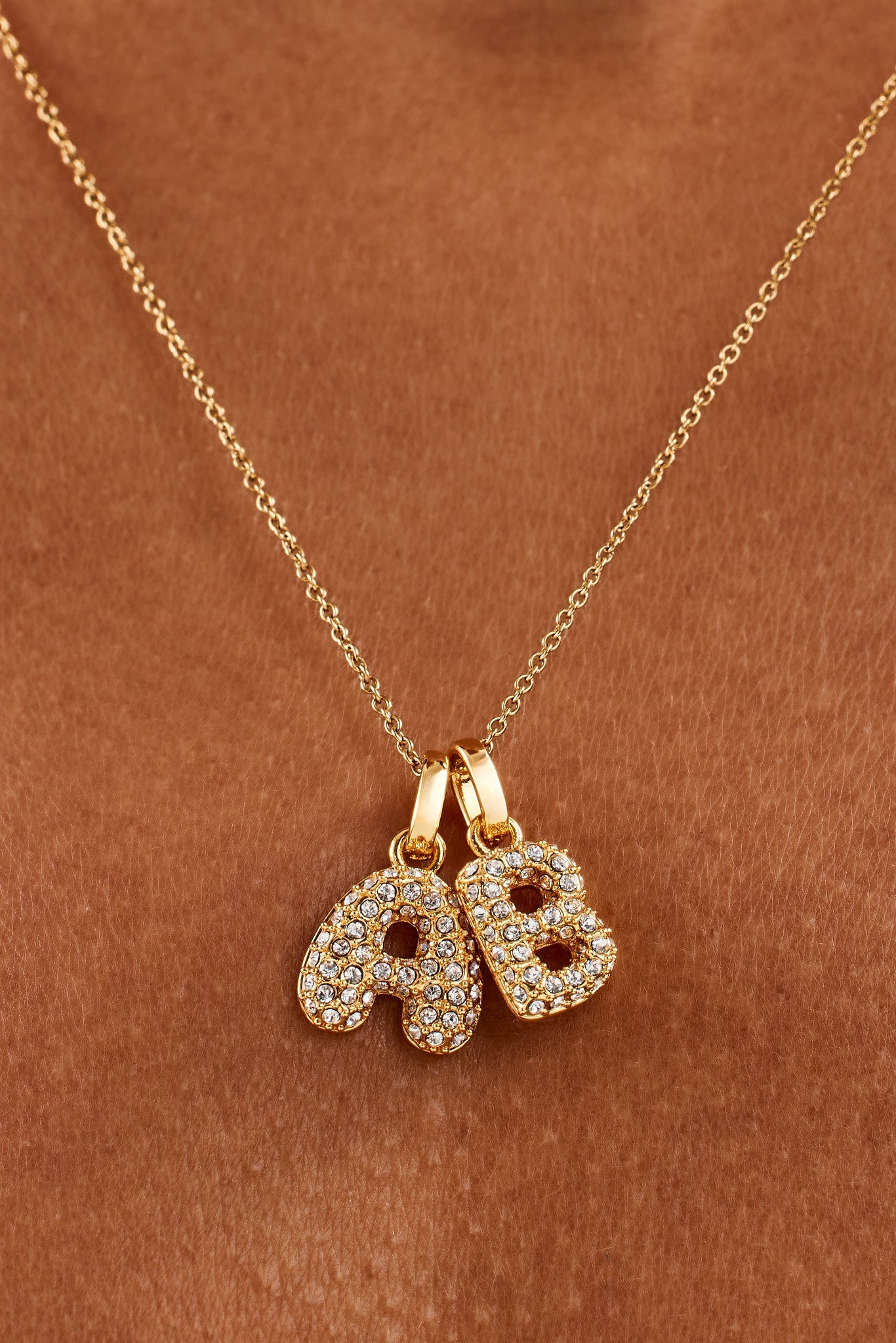 Iced Bubble Double Initial Necklace - Gold - 10mm