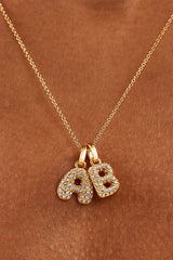 Iced Bubble Double Initial Necklace - Gold - 10mm