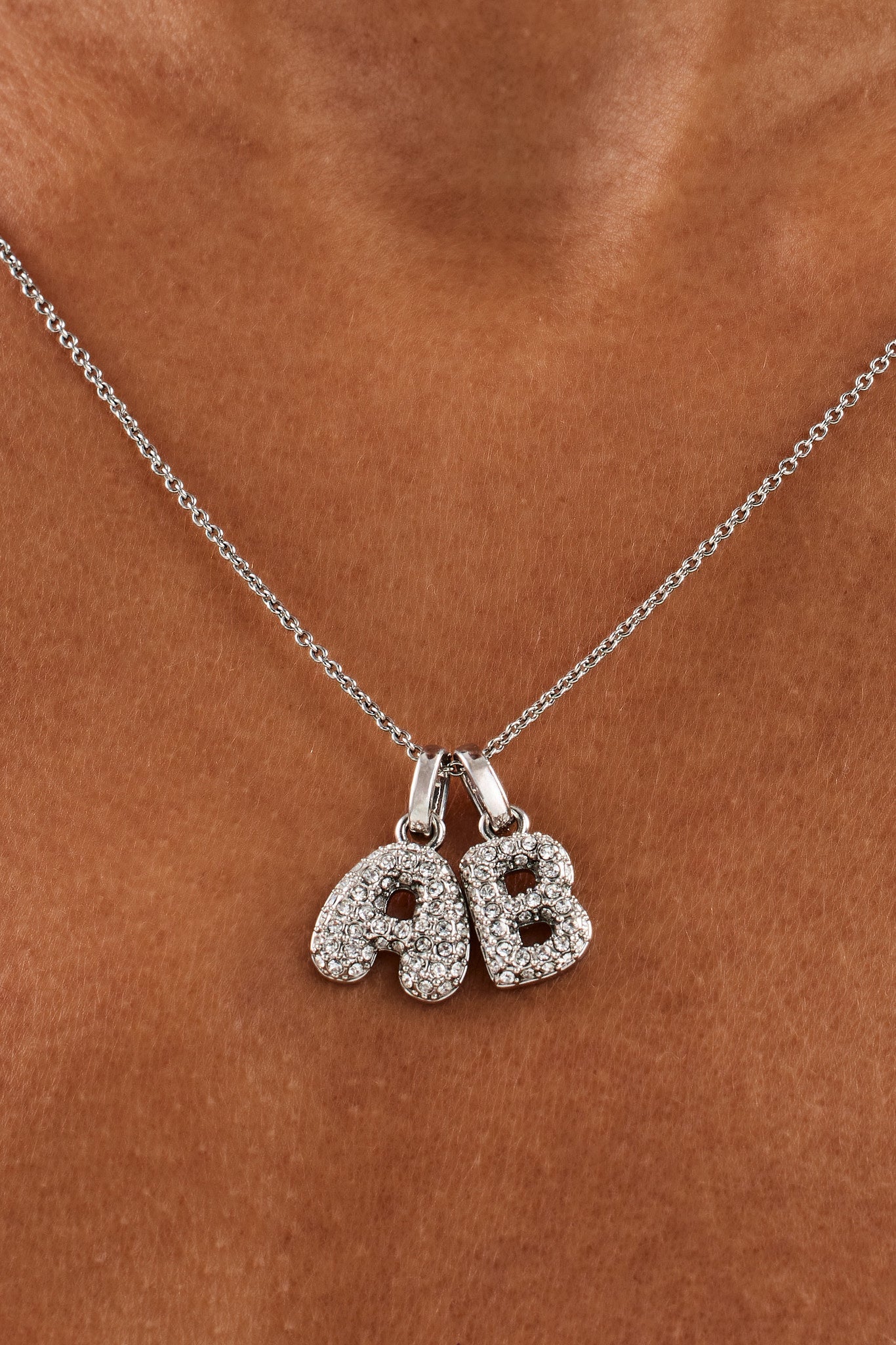 Iced Bubble Double Initial Necklace - White - 10mm