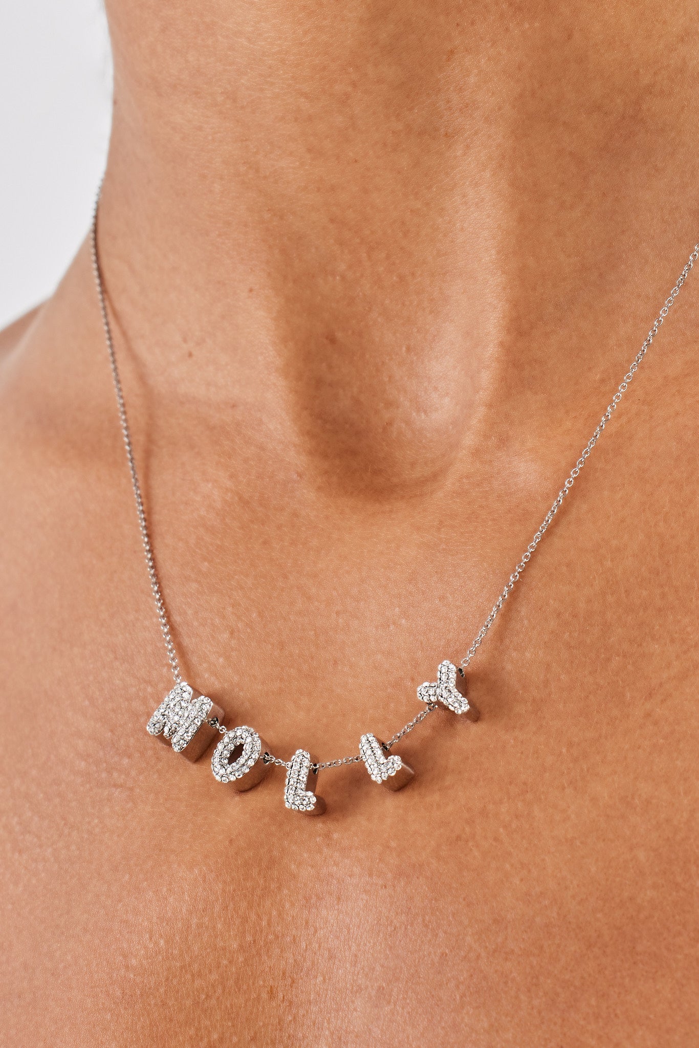 Iced Mini Bubble Name Necklace - White