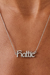 Iced Gothic Font Name Necklace - White - 10mm