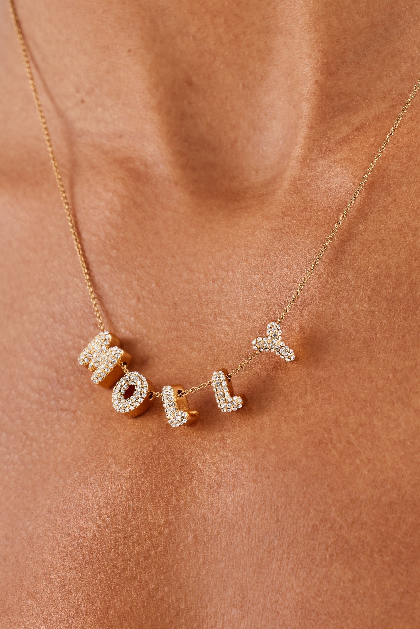 Iced Mini Bubble Name Necklace - Gold