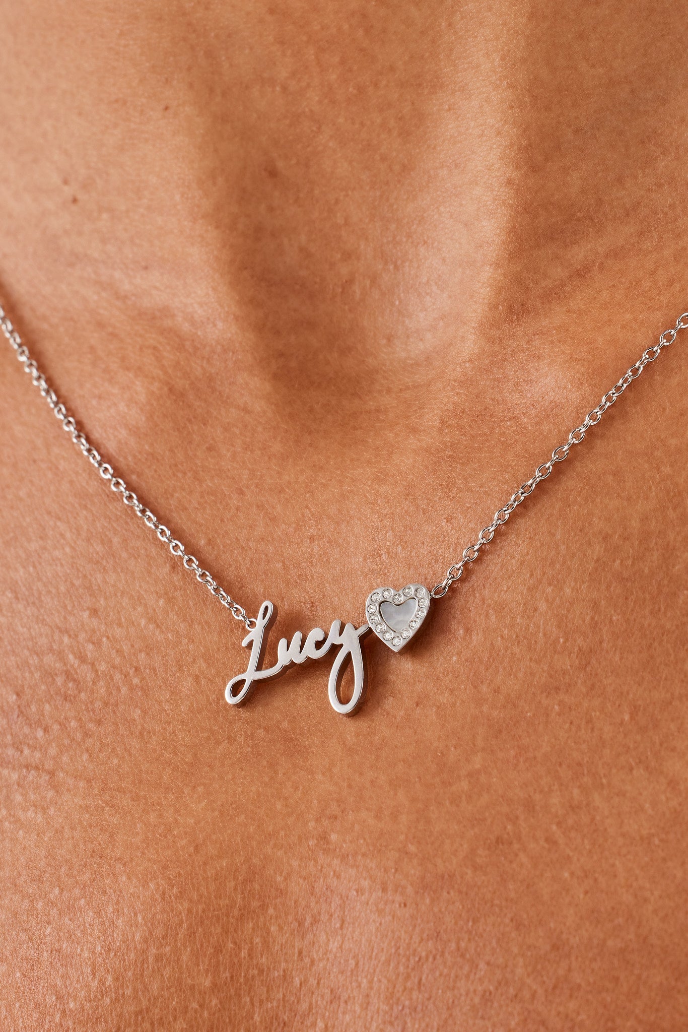 Mother Of Pearl Heart Name Necklace - White