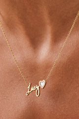 Mother Of Pearl Heart Name Necklace - Gold