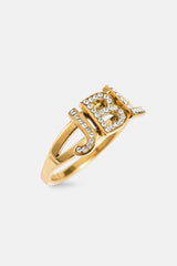 Iced Triple Initial Ring - Gold - 10mm