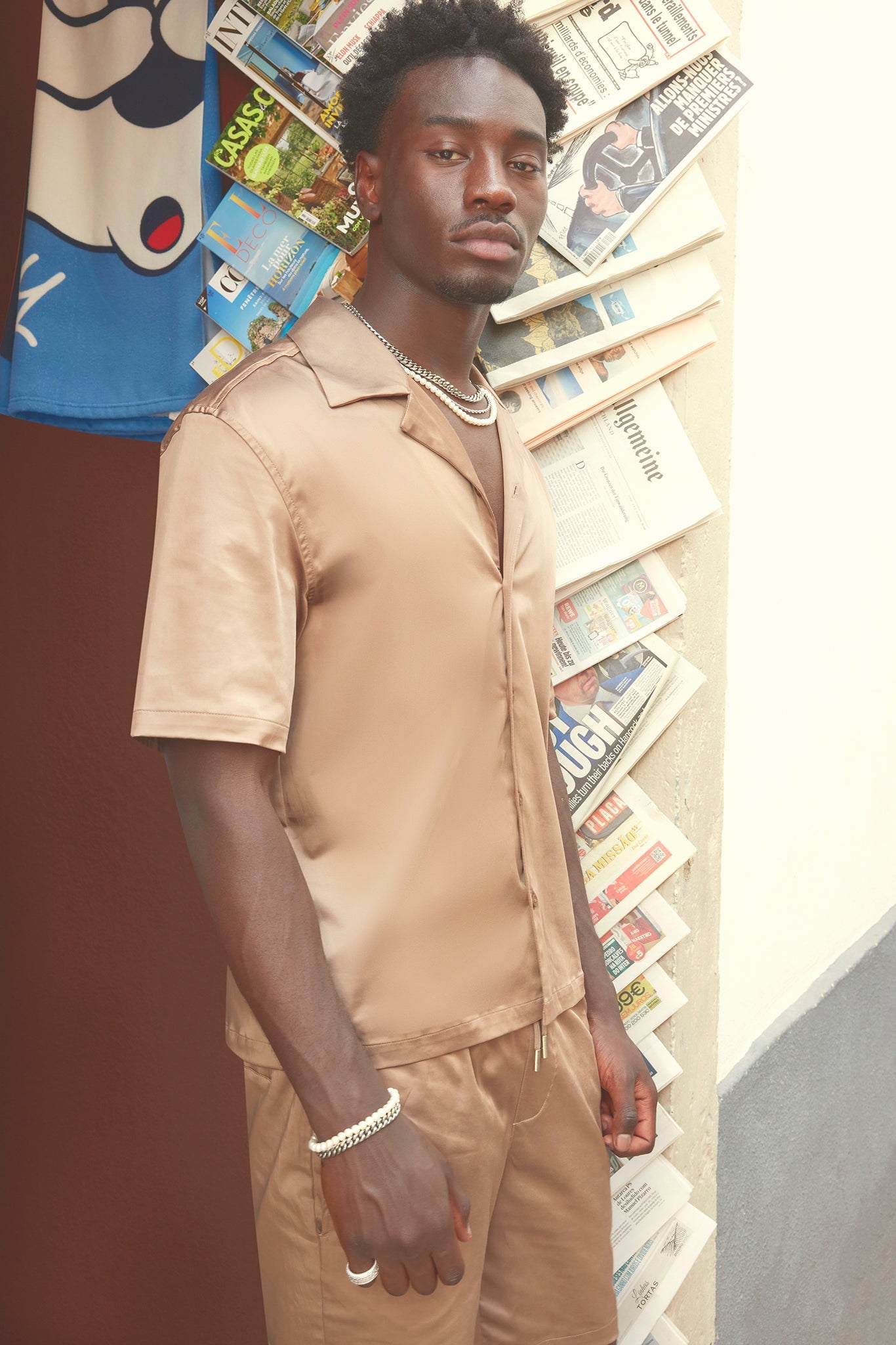Heavyweight Boxy Fit Satin Shirt - Coffee