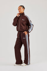 Suede Track Jacket & Jogger With Side Stripes - Coffee