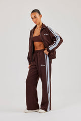 Suede Track Jacket With Side Stripes - Coffee