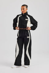 Contrast Panel Nylon Wide Leg Trouser - Black