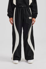 Contrast Panel Nylon Wide Leg Trouser - Black