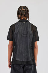 Textured Button Front Revere Shirt - Black