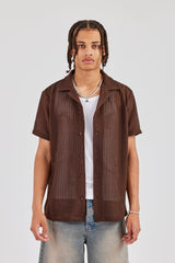 Textured Button Front Revere Shirt - Chocolate
