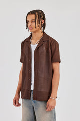 Textured Button Front Revere Shirt - Chocolate