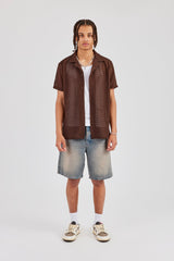 Textured Button Front Revere Shirt - Chocolate