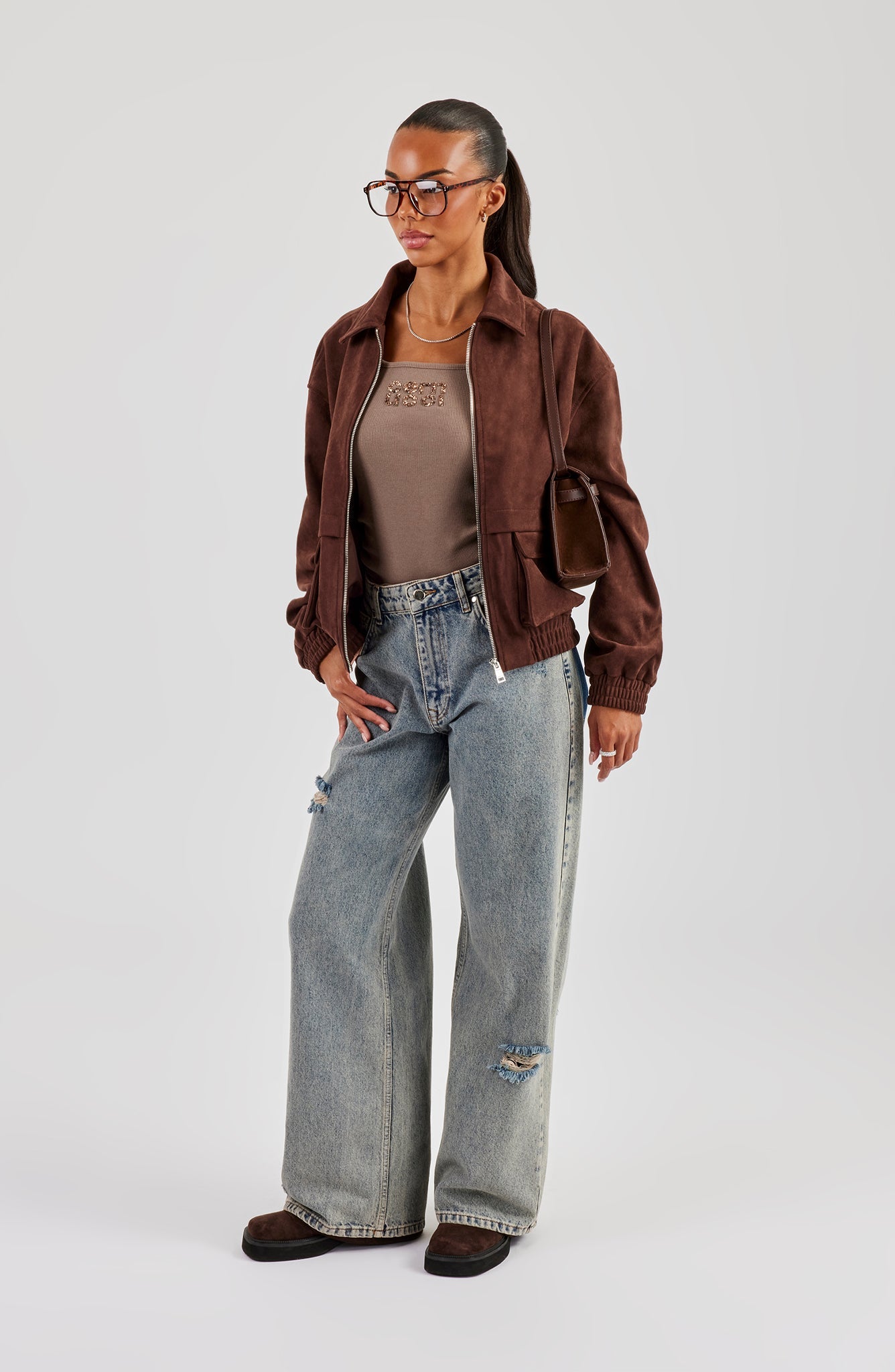 Oversized Suede Jacket - Brown
