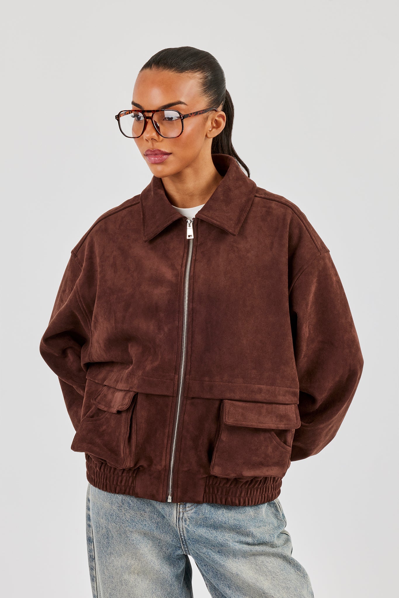 Oversized Suede Jacket - Brown