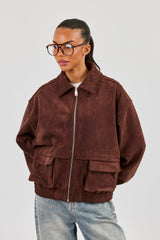 Oversized Suede Jacket - Brown