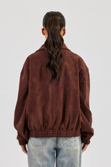Oversized Suede Jacket - Brown