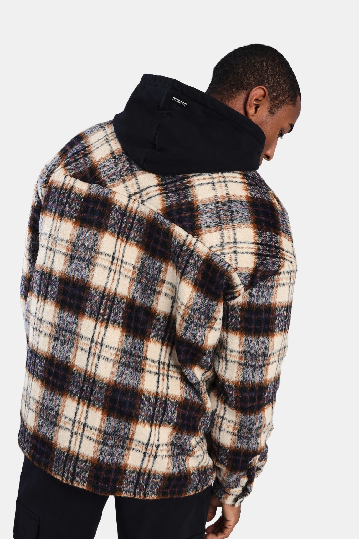 Oversized Brushed Check Overshirt - Beige