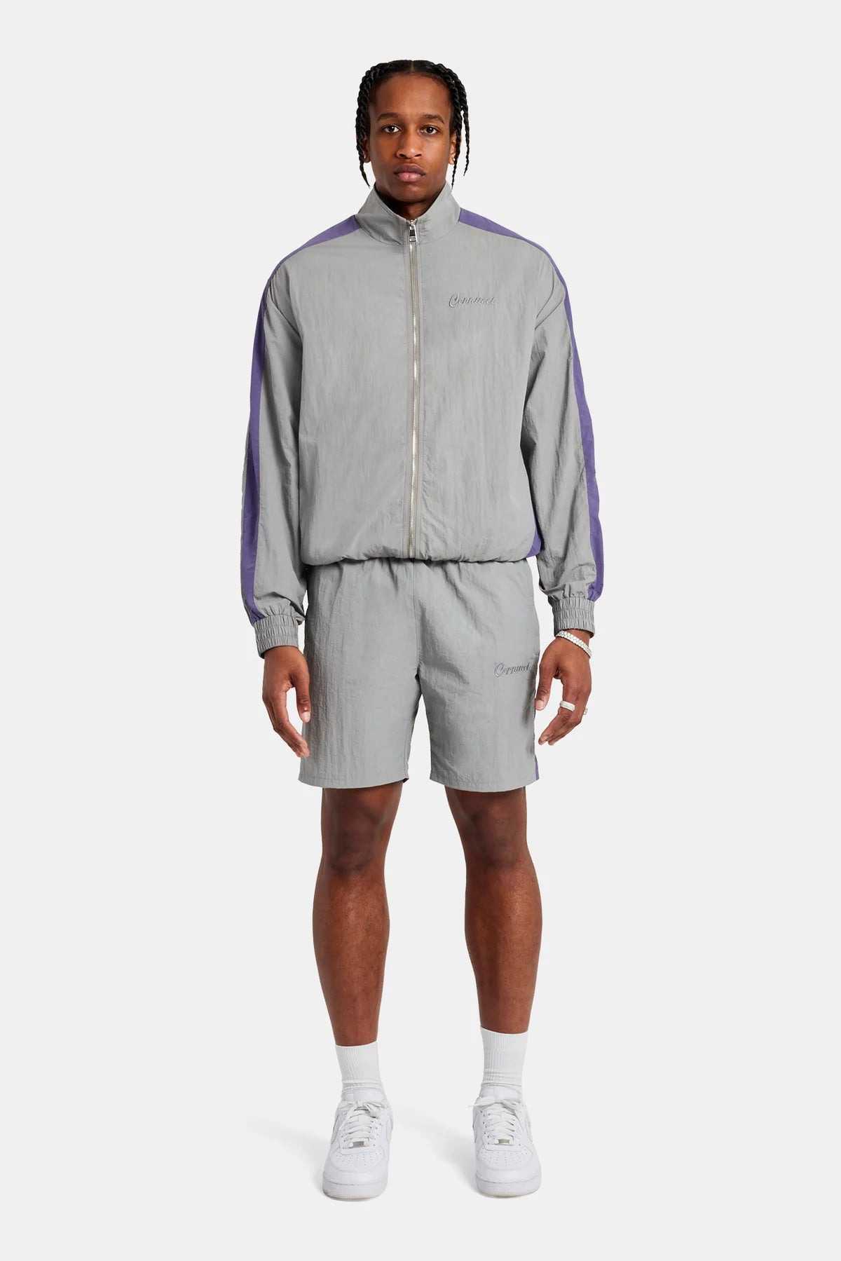 CERNUCCI PANELLED NYLON TRACK JACKET & SHORT SET - CHARCOAL