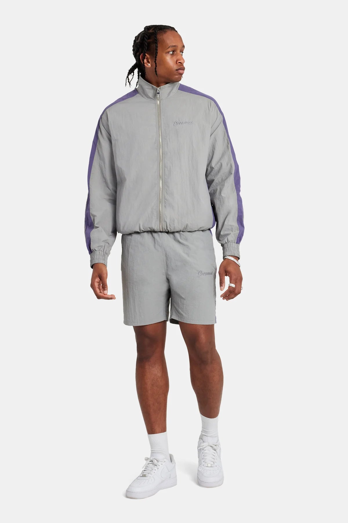 CERNUCCI PANELLED NYLON TRACK JACKET & SHORT SET - CHARCOAL