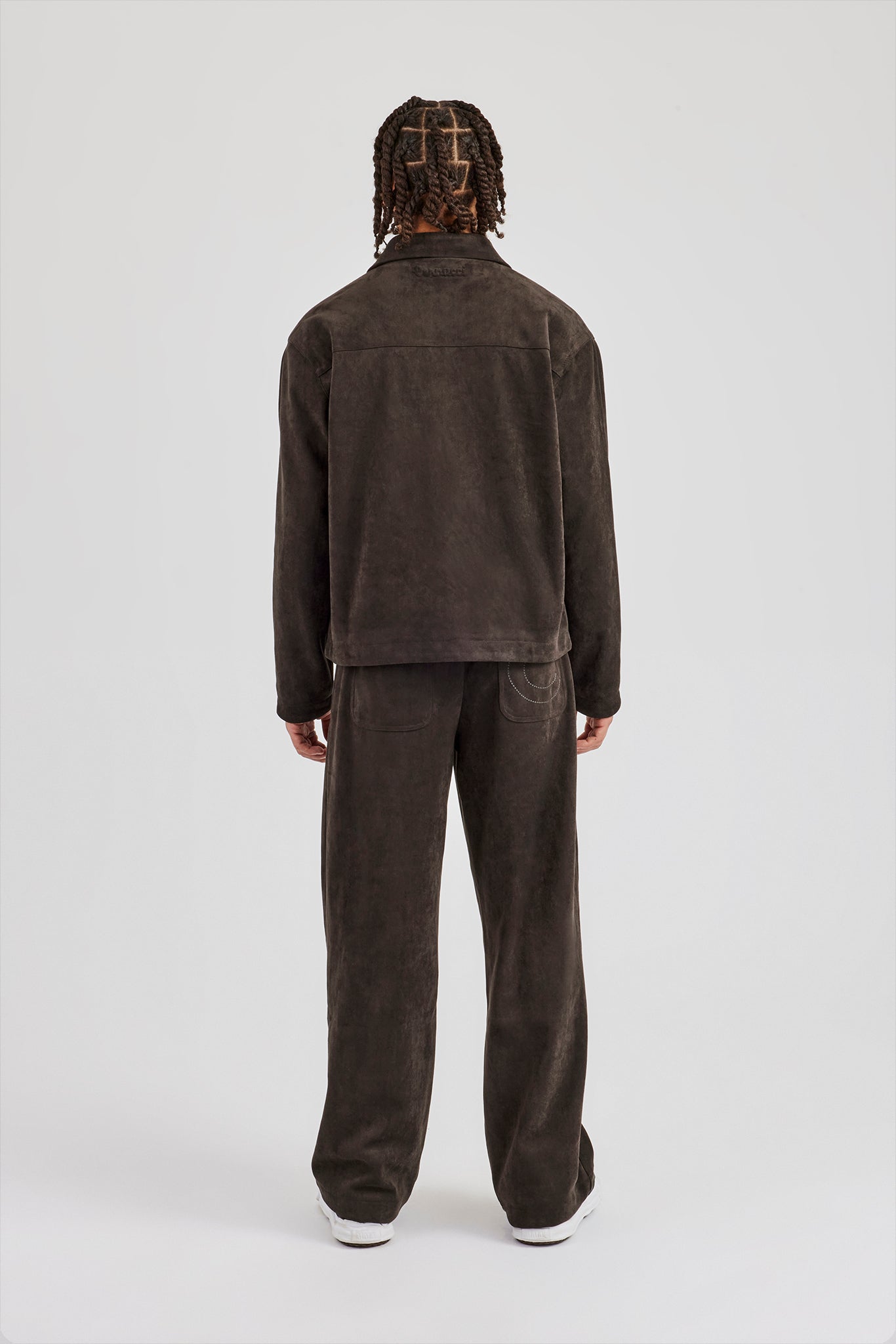 Suede Collared Jacket & Straight Leg Trouser - Charcoal