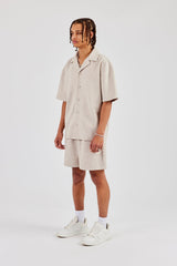Textured Revere Collar Shirt - Stone