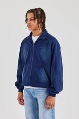 Washed Raglan Seam Detail Zip Through Hoodie - Navy Blue