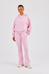 Raglan Washed Cropped Hoodie & Flare Trouser - Washed Pink