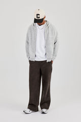 Embroidered Knitted Zip Hoodie - Light Grey