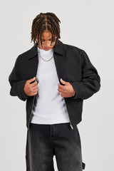 Boxy Twill Harrington Jacket - Black