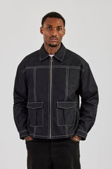 Contrast Stitch Utility Jacket - Black