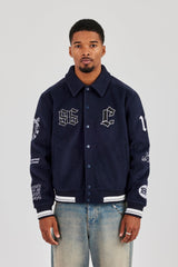 Varsity Badge Harrington Bomber - Navy