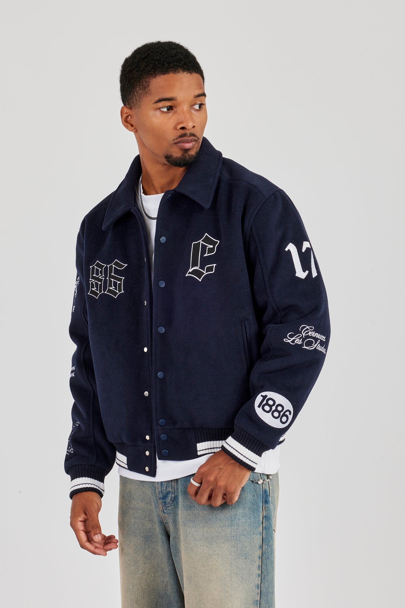 Varsity Badge Harrington Bomber - Navy
