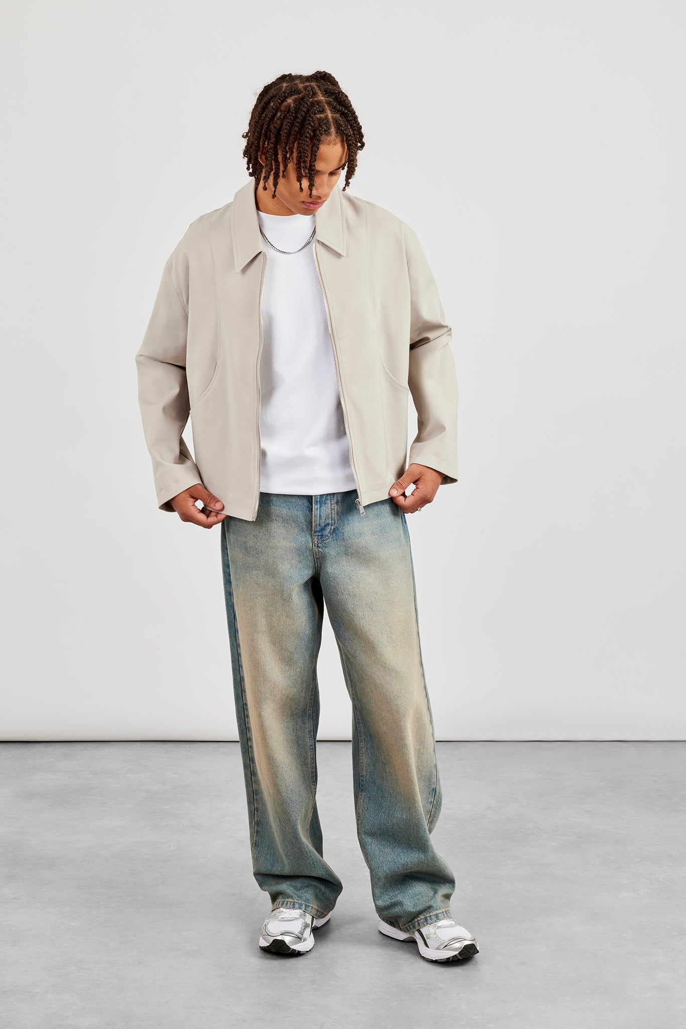 Twill Pocket Detail Harrington Jacket - Stone