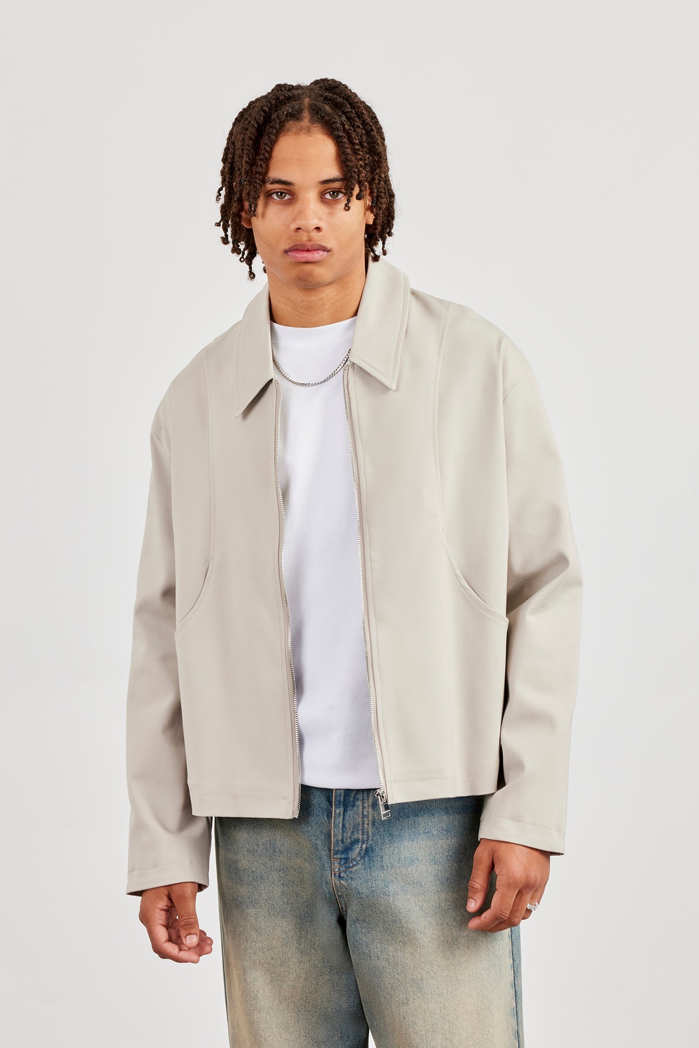 Twill Pocket Detail Harrington Jacket - Stone