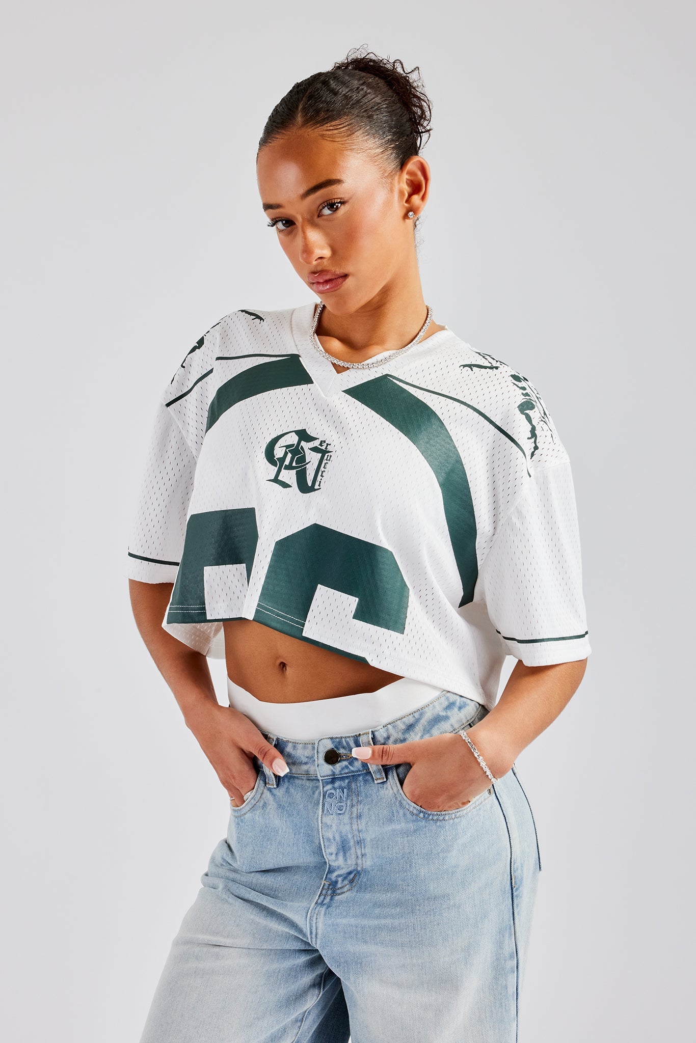 Mesh Cropped 86 Top - White