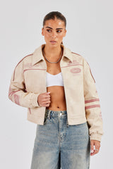PU Moto Badge Harrington Jacket - Off White