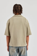 Cord Button Front Revere Shirt - Khaki