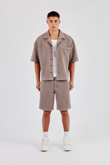 Cord Button Front Revere Shirt & Shorts - Taupe