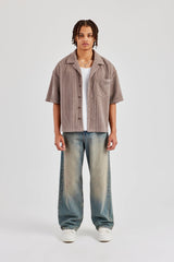 Cord Button Front Revere Shirt - Taupe