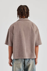 Cord Button Front Revere Shirt - Taupe