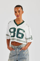 Mesh Varsity Cropped T-Shirt - White