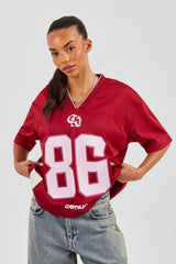 Mesh Woven Tab Football Top - Berry