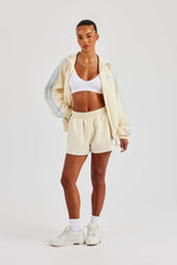 Funnel Neck Taping Zip Through Track Jacket & Short - Butter Yellow