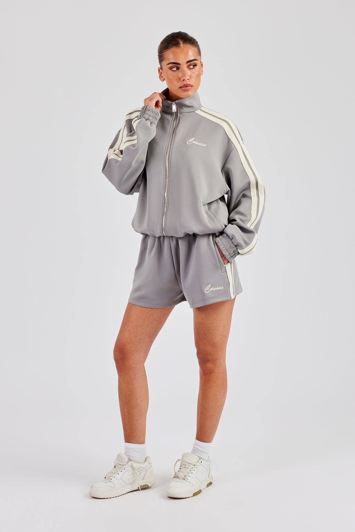 Funnel Neck Taping Jacket & Shorts - Grey