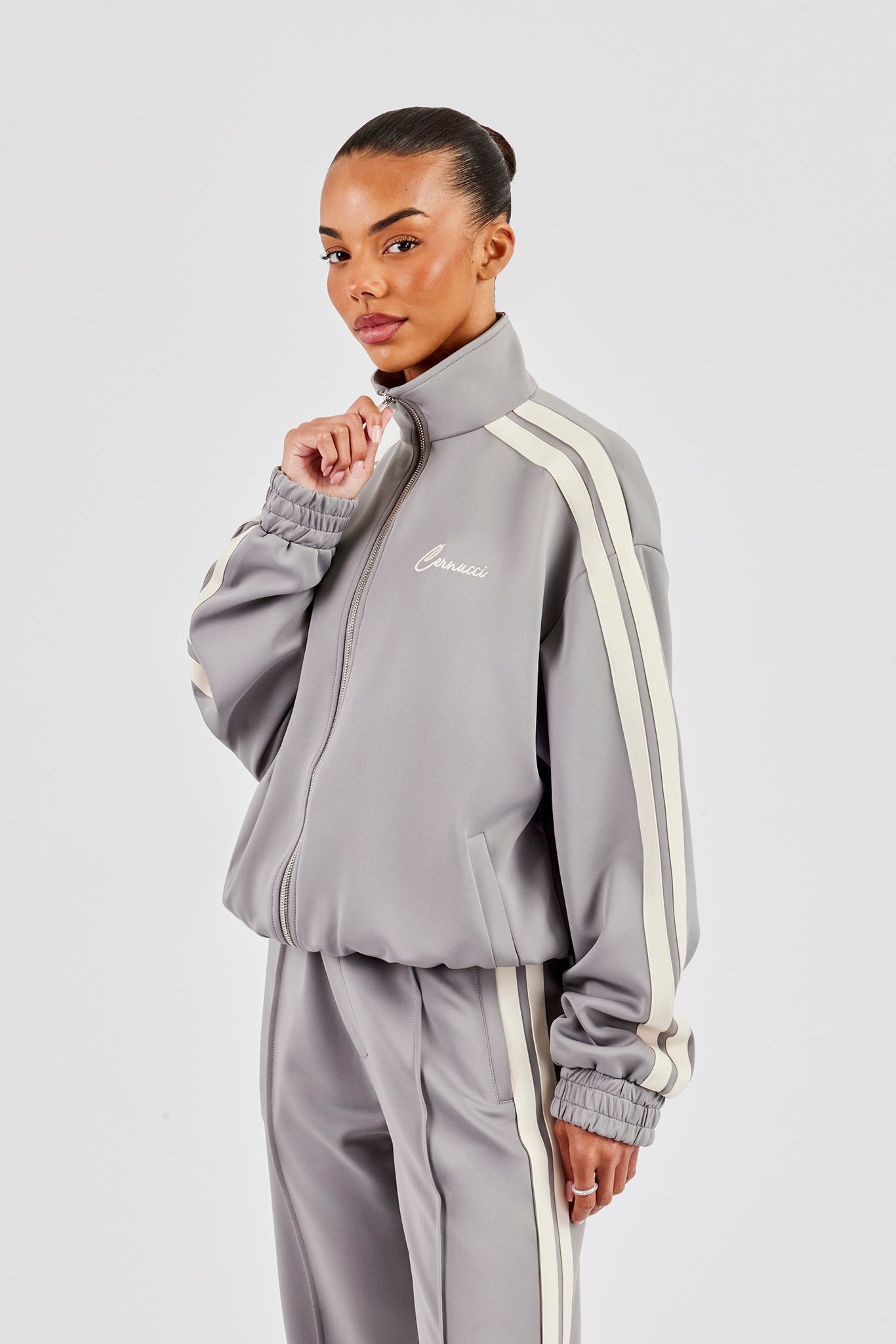 Funnel Neck Taping Jacket & Tailored Trouser - Grey