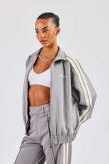 Funnel Neck Taping Zip Through Track Jacket - Grey