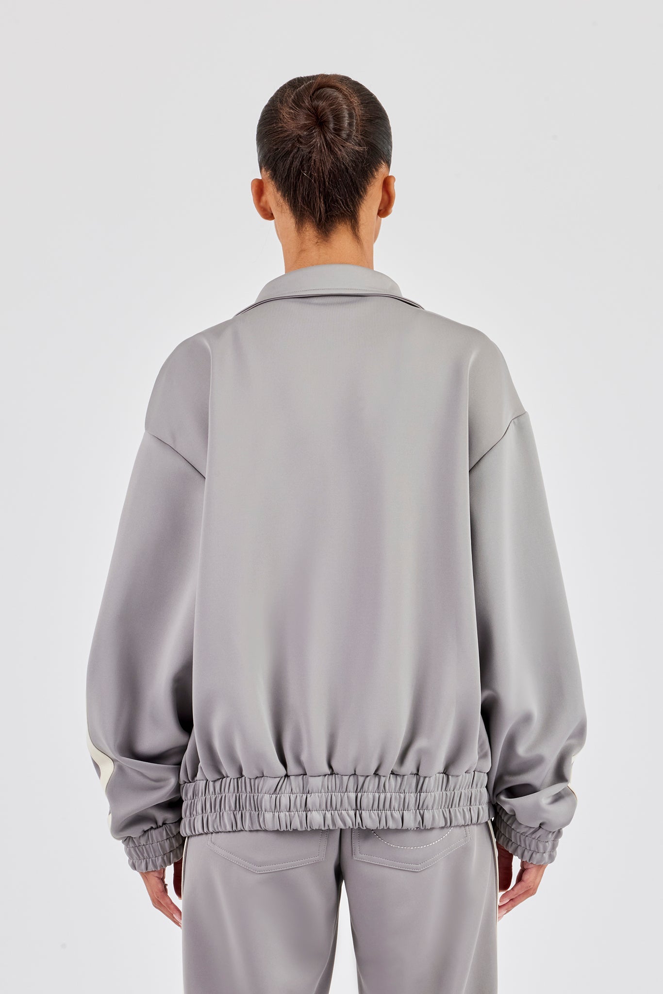 Funnel Neck Taping Zip Through Track Jacket - Grey