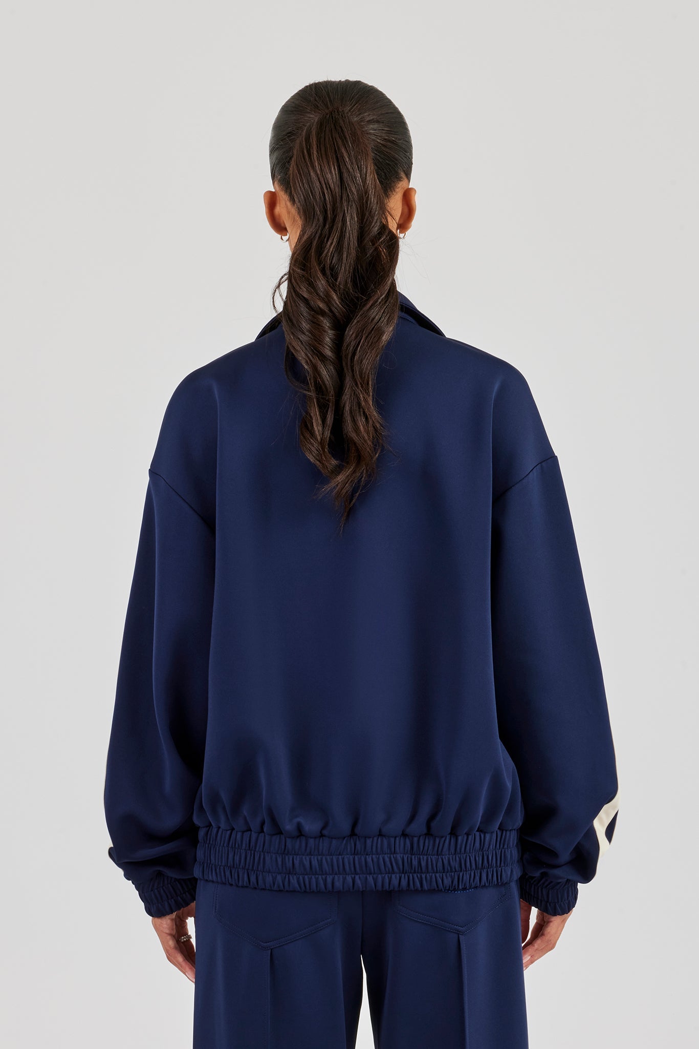 Funnel Neck Taping Zip Through Track Jacket - Navy Blue